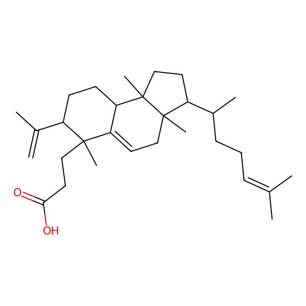 2D Structure of 3-[(3R,3aR,6S,7S,9aS,9bS)-3a,6,9b-trimethyl-3-[(2S)-6-methylhept-5-en-2-yl]-7-prop-1-en-2-yl-1,2,3,4,7,8,9,9a-octahydrocyclopenta[a]naphthalen-6-yl]propanoic acid