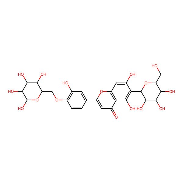 2D Structure of 5,7-dihydroxy-2-[3-hydroxy-4-[[(2R,3S,4S,5R,6R)-3,4,5,6-tetrahydroxyoxan-2-yl]methoxy]phenyl]-6-[(2S,3R,4R,5S,6R)-3,4,5-trihydroxy-6-(hydroxymethyl)oxan-2-yl]chromen-4-one