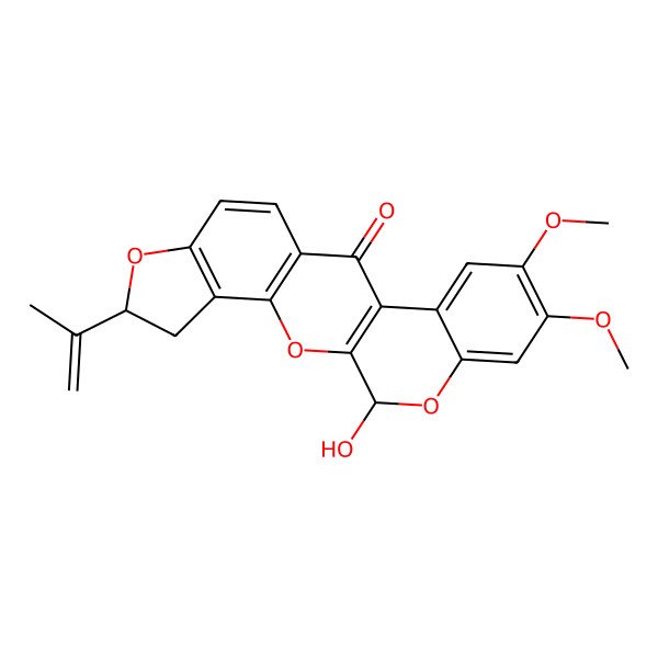 2D Structure of (6R,21S)-21-hydroxy-16,17-dimethoxy-6-prop-1-en-2-yl-2,7,20-trioxapentacyclo[11.8.0.03,11.04,8.014,19]henicosa-1(13),3(11),4(8),9,14,16,18-heptaen-12-one