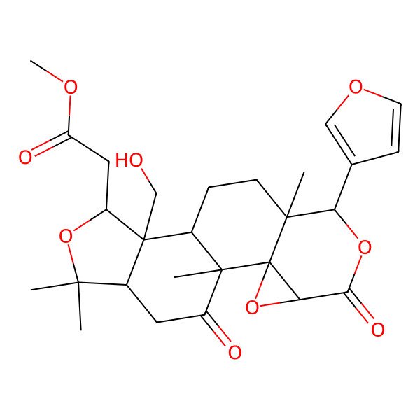 2D Structure of Methyl 2-[7-(furan-3-yl)-12-(hydroxymethyl)-1,8,15,15-tetramethyl-5,18-dioxo-3,6,14-trioxapentacyclo[9.7.0.02,4.02,8.012,16]octadecan-13-yl]acetate
