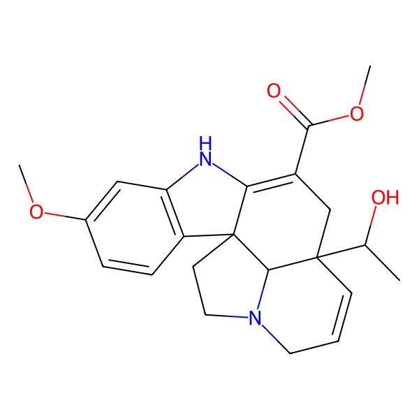 2D Structure of Methyl 12-(1-hydroxyethyl)-5-methoxy-8,16-diazapentacyclo[10.6.1.01,9.02,7.016,19]nonadeca-2(7),3,5,9,13-pentaene-10-carboxylate