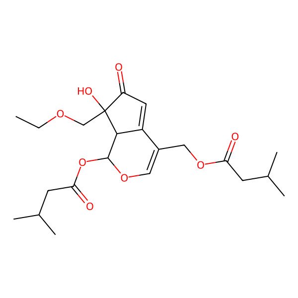 2D Structure of [(1S,7R,7aS)-7-(ethoxymethyl)-7-hydroxy-1-(3-methylbutanoyloxy)-6-oxo-1,7a-dihydrocyclopenta[c]pyran-4-yl]methyl 3-methylbutanoate