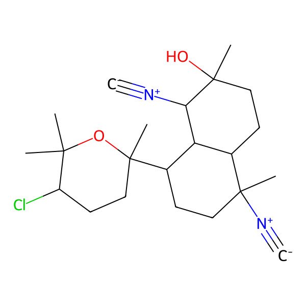 2D Structure of (4aalpha,8abeta)-8beta-[(2,6,6-Trimethyl-5beta-chlorotetrahydro-2H-pyran)-2alpha-yl]-1alpha,5alpha-diisocyano-2,5-dimethyldecahydronaphthalen-2beta-ol