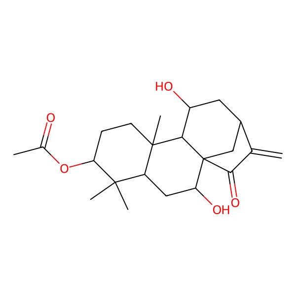 2D Structure of [(1R,2R,4S,6S,9R,10S,11S,13S)-2,11-dihydroxy-5,5,9-trimethyl-14-methylidene-15-oxo-6-tetracyclo[11.2.1.01,10.04,9]hexadecanyl] acetate