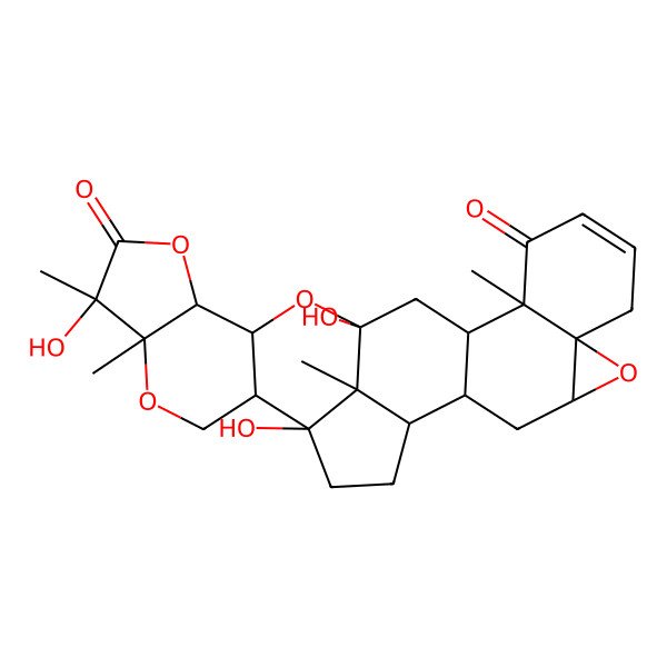 2D Structure of 1,7,12-Trihydroxy-7,8,25,28-tetramethyl-2,5,9,19-tetraoxaoctacyclo[13.12.1.03,11.04,8.012,28.016,26.018,20.020,25]octacos-22-ene-6,24-dione