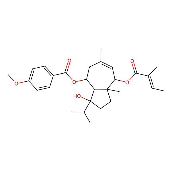 2D Structure of [3-Hydroxy-6,8a-dimethyl-8-(2-methylbut-2-enoyloxy)-3-propan-2-yl-1,2,3a,4,5,8-hexahydroazulen-4-yl] 4-methoxybenzoate