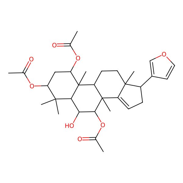 2D Structure of [(1S,3R,5S,6R,7S,8R,9R,10R,13S,17R)-1,7-diacetyloxy-17-(furan-3-yl)-6-hydroxy-4,4,8,10,13-pentamethyl-2,3,5,6,7,9,11,12,16,17-decahydro-1H-cyclopenta[a]phenanthren-3-yl] acetate