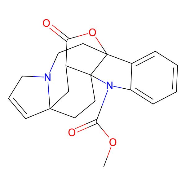 2D Structure of Methyl 20-oxo-19-oxa-8,16-diazahexacyclo[10.6.4.01,9.02,7.09,21.012,16]docosa-2,4,6,13-tetraene-8-carboxylate