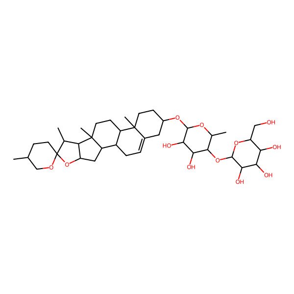 2D Structure of 2-[4,5-Dihydroxy-2-methyl-6-(5',7,9,13-tetramethylspiro[5-oxapentacyclo[10.8.0.02,9.04,8.013,18]icos-18-ene-6,2'-oxane]-16-yl)oxyoxan-3-yl]oxy-6-(hydroxymethyl)oxane-3,4,5-triol