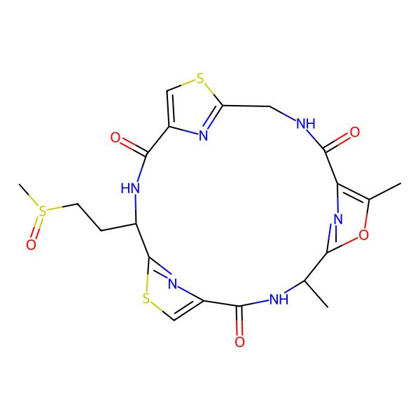 2D Structure of (4S,18S)-4,7-dimethyl-18-[2-[(R)-methylsulfinyl]ethyl]-6-oxa-13,20-dithia-3,10,17,22,23,24-hexazatetracyclo[17.2.1.15,8.112,15]tetracosa-1(21),5(24),7,12(23),14,19(22)-hexaene-2,9,16-trione