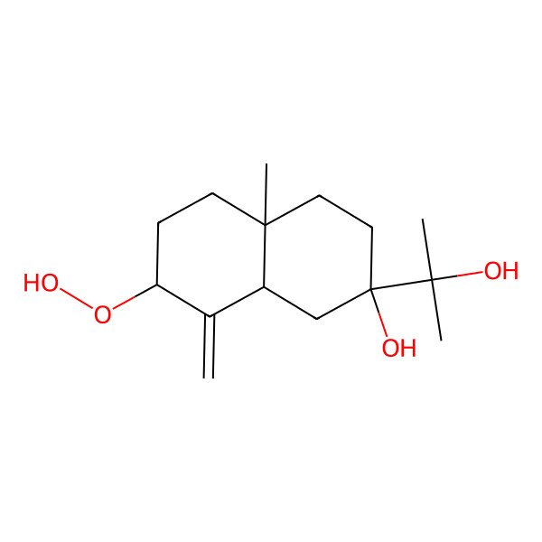 2D Structure of 7-hydroperoxy-2-(2-hydroxypropan-2-yl)-4a-methyl-8-methylidene-3,4,5,6,7,8a-hexahydro-1H-naphthalen-2-ol 2D Structure of 7-hydroperoxy-2-(2-hydroxypropan-2-yl)-4a-methyl-8-methylidene-3,4,5,6,7,8a-hexahydro-1H-naphthalen-2-ol
