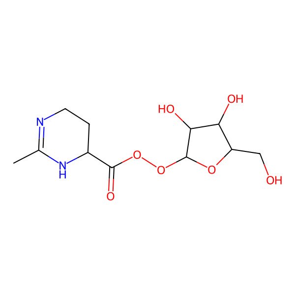 2D Structure of [(2S,3R,4S,5R)-3,4-dihydroxy-5-(hydroxymethyl)oxolan-2-yl] (6R)-2-methyl-1,4,5,6-tetrahydropyrimidine-6-carboperoxoate