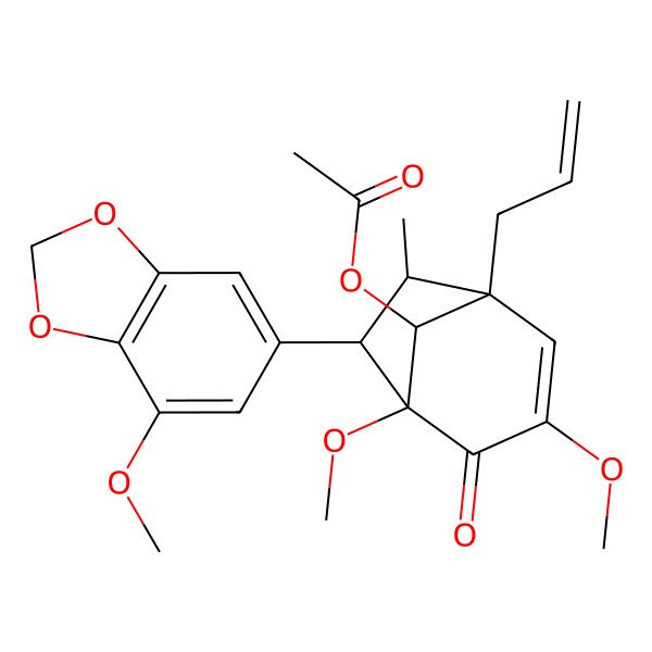 2D Structure of [(1S,5R,6S,7R,8S)-3,5-dimethoxy-6-(7-methoxy-1,3-benzodioxol-5-yl)-7-methyl-4-oxo-1-prop-2-enyl-8-bicyclo[3.2.1]oct-2-enyl] acetate