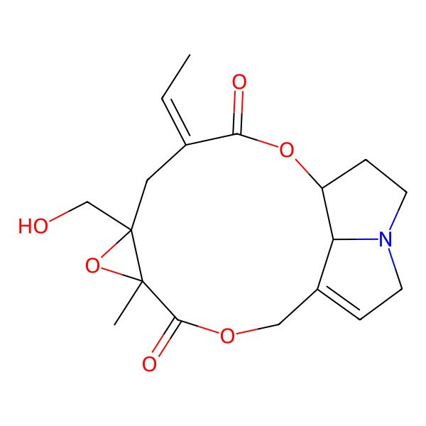 2D Structure of (5S,7R,9Z,12R,18R)-9-ethylidene-7-(hydroxymethyl)-5-methyl-3,6,11-trioxa-15-azatetracyclo[10.5.1.05,7.015,18]octadec-1(17)-ene-4,10-dione