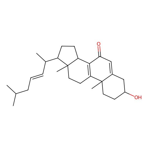 2D Structure of 3-Hydroxy-10,13-dimethyl-17-(6-methylhept-3-en-2-yl)-1,2,3,4,11,12,14,15,16,17-decahydrocyclopenta[a]phenanthren-7-one