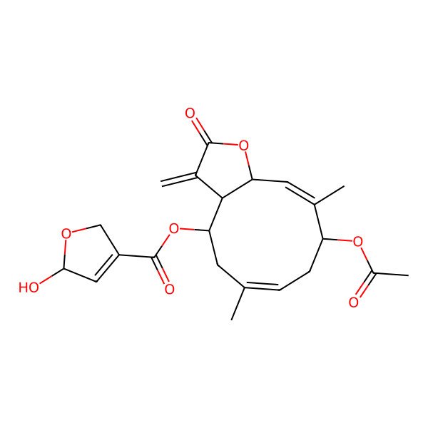 2D Structure of (9-Acetyloxy-6,10-dimethyl-3-methylidene-2-oxo-3a,4,5,8,9,11a-hexahydrocyclodeca[b]furan-4-yl) 5-hydroxy-2,5-dihydrofuran-3-carboxylate