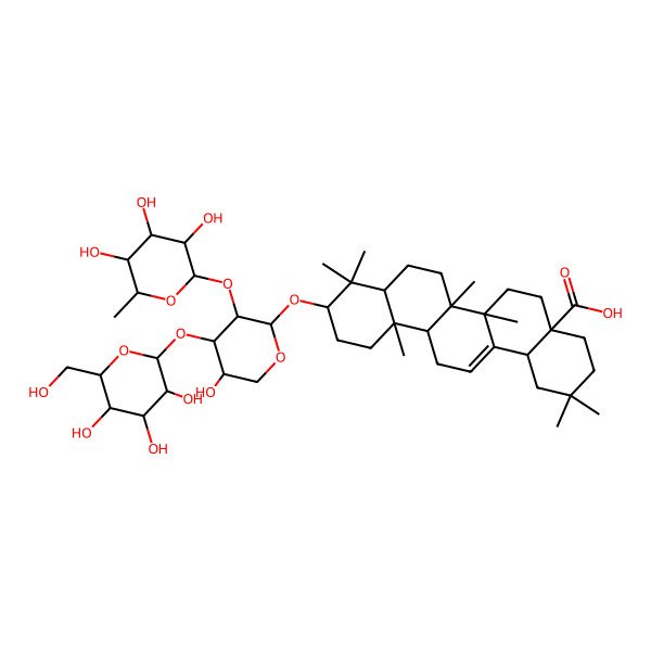 2D Structure of (4aS,6aR,6aS,6bR,8aR,10S,12aR,14bS)-10-[(2R,3S,4R,5R)-5-hydroxy-4-[(2S,3R,4S,5R,6R)-3,4,5-trihydroxy-6-(hydroxymethyl)oxan-2-yl]oxy-3-[(2S,3R,4R,5R,6S)-3,4,5-trihydroxy-6-methyloxan-2-yl]oxyoxan-2-yl]oxy-2,2,6a,6b,9,9,12a-heptamethyl-1,3,4,5,6,6a,7,8,8a,10,11,12,13,14b-tetradecahydropicene-4a-carboxylic acid