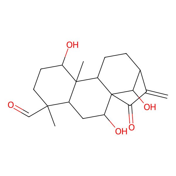 2D Structure of 2,8,16-Trihydroxy-5,9-dimethyl-14-methylidene-15-oxotetracyclo[11.2.1.01,10.04,9]hexadecane-5-carbaldehyde