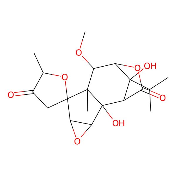 2D Structure of 2,12-Dihydroxy-8-methoxy-2',7-dimethyl-12-propan-2-ylspiro[4,10-dioxatetracyclo[7.2.1.02,7.03,5]dodecane-6,5'-oxolane]-3',11-dione