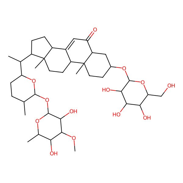 2D Structure of 17-[1-[6-(3,5-Dihydroxy-4-methoxy-6-methyloxan-2-yl)oxy-5-methyloxan-2-yl]ethyl]-10,13-dimethyl-3-[3,4,5-trihydroxy-6-(hydroxymethyl)oxan-2-yl]oxy-1,2,3,4,5,9,11,12,14,15,16,17-dodecahydrocyclopenta[a]phenanthren-6-one
