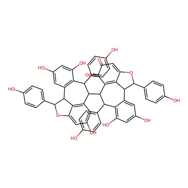2D Structure of (1R,8R,9R,16R)-4,6-dihydroxy-8,16-bis(4-hydroxyphenyl)-9-[(1R,8S,9S,16R)-4,6,12-trihydroxy-8,16-bis(4-hydroxyphenyl)-15-oxatetracyclo[8.6.1.02,7.014,17]heptadeca-2(7),3,5,10(17),11,13-hexaen-9-yl]-15-oxatetracyclo[8.6.1.02,7.014,17]heptadeca-2(7),3,5,10(17),13-pentaene-11,12-dione