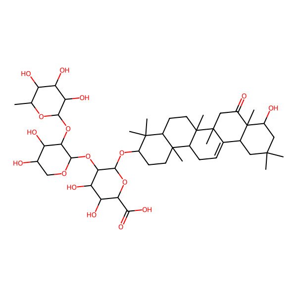 2D Structure of (2S,3S,4S,5R,6R)-6-[[(3S,4aR,6aR,6bS,8aR,9S,12aS,14aR,14bR)-9-hydroxy-4,4,6a,6b,8a,11,11,14b-octamethyl-8-oxo-2,3,4a,5,6,7,9,10,12,12a,14,14a-dodecahydro-1H-picen-3-yl]oxy]-5-[(2S,3R,4S,5R)-4,5-dihydroxy-3-[(2S,3R,4R,5R,6S)-3,4,5-trihydroxy-6-methyloxan-2-yl]oxyoxan-2-yl]oxy-3,4-dihydroxyoxane-2-carboxylic acid