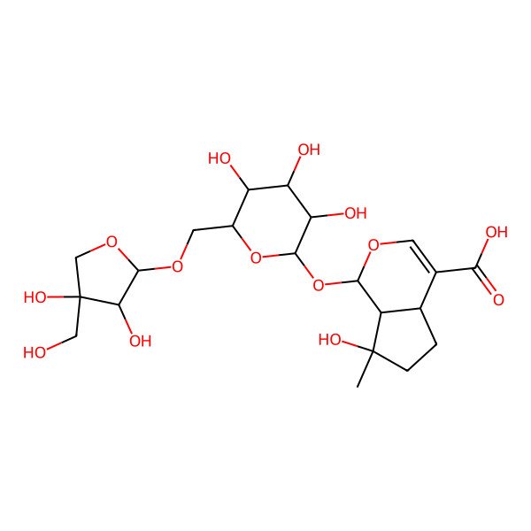 2D Structure of 1-[6-[[3,4-dihydroxy-4-(hydroxymethyl)oxolan-2-yl]oxymethyl]-3,4,5-trihydroxyoxan-2-yl]oxy-7-hydroxy-7-methyl-4a,5,6,7a-tetrahydro-1H-cyclopenta[c]pyran-4-carboxylic acid