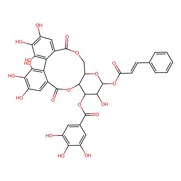 2D Structure of [3,4,5,12,21,22,23-Heptahydroxy-8,18-dioxo-13-(3-phenylprop-2-enoyloxy)-9,14,17-trioxatetracyclo[17.4.0.02,7.010,15]tricosa-1(23),2,4,6,19,21-hexaen-11-yl] 3,4,5-trihydroxybenzoate