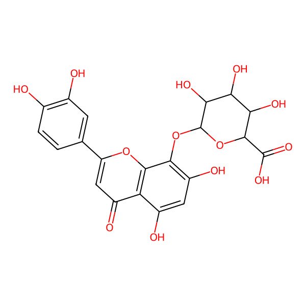2D Structure of 6-[2-(3,4-Dihydroxyphenyl)-5,7-dihydroxy-4-oxochromen-8-yl]oxy-3,4,5-trihydroxyoxane-2-carboxylic acid