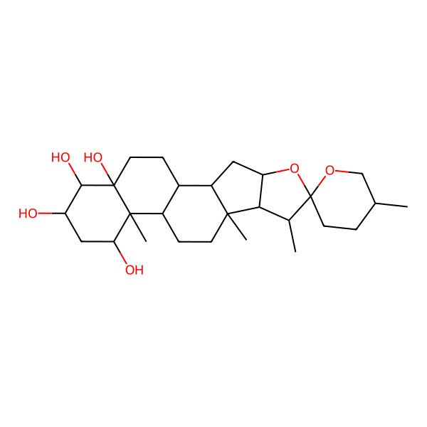 2D Structure of (1S,2S,4S,5'R,6R,7S,8R,9S,12S,13S,14R,16S,17S,18R)-5',7,9,13-tetramethylspiro[5-oxapentacyclo[10.8.0.02,9.04,8.013,18]icosane-6,2'-oxane]-14,16,17,18-tetrol