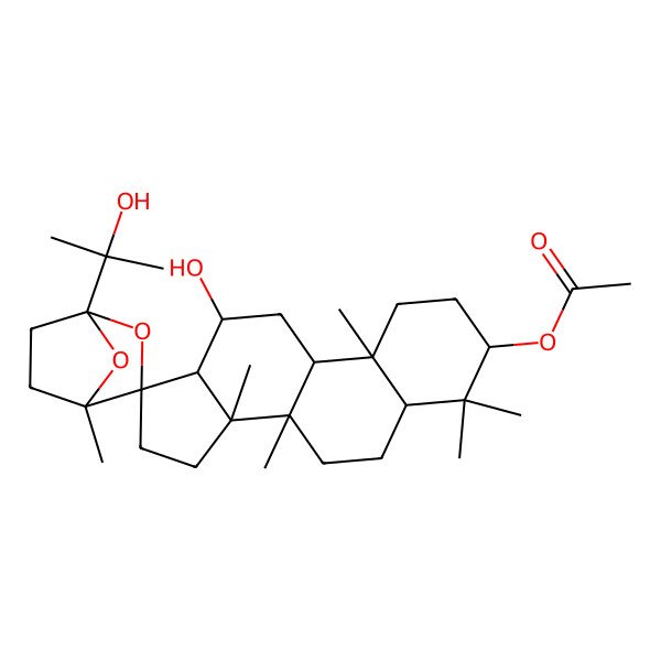 2D Structure of [12-Hydroxy-1'-(2-hydroxypropan-2-yl)-4,4,4',8,10,14-hexamethylspiro[1,2,3,5,6,7,9,11,12,13,15,16-dodecahydrocyclopenta[a]phenanthrene-17,3'-2,7-dioxabicyclo[2.2.1]heptane]-3-yl] acetate