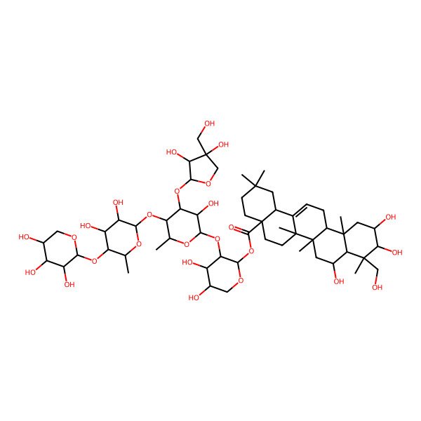 2D Structure of [3-[4-[3,4-Dihydroxy-4-(hydroxymethyl)oxolan-2-yl]oxy-5-[3,4-dihydroxy-6-methyl-5-(3,4,5-trihydroxyoxan-2-yl)oxyoxan-2-yl]oxy-3-hydroxy-6-methyloxan-2-yl]oxy-4,5-dihydroxyoxan-2-yl] 8,10,11-trihydroxy-9-(hydroxymethyl)-2,2,6a,6b,9,12a-hexamethyl-1,3,4,5,6,6a,7,8,8a,10,11,12,13,14b-tetradecahydropicene-4a-carboxylate