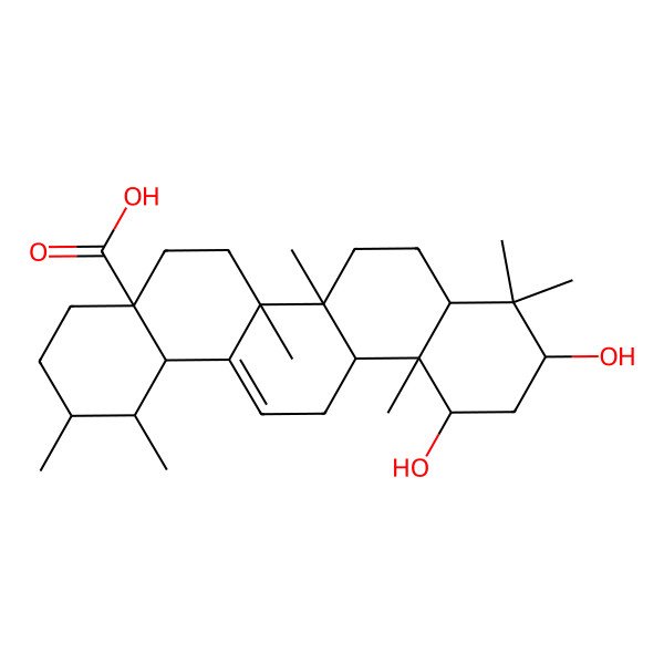2D Structure of 10,12-dihydroxy-1,2,6a,6b,9,9,12a-heptamethyl-2,3,4,5,6,6a,7,8,8a,10,11,12,13,14b-tetradecahydro-1H-picene-4a-carboxylic acid