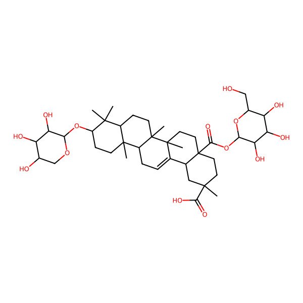 2D Structure of (2R,4aR,6aR,6aS,6bR,8aR,10S,12aR,14bS)-2,6a,6b,9,9,12a-hexamethyl-4a-[(2S,3R,4S,5S,6R)-3,4,5-trihydroxy-6-(hydroxymethyl)oxan-2-yl]oxycarbonyl-10-[(2S,3R,4S,5S)-3,4,5-trihydroxyoxan-2-yl]oxy-1,3,4,5,6,6a,7,8,8a,10,11,12,13,14b-tetradecahydropicene-2-carboxylic acid