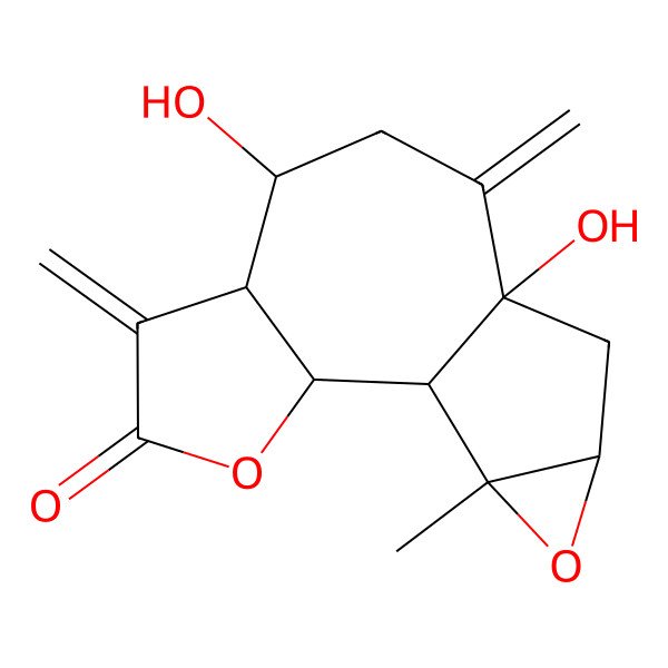 2D Structure of (1R,2S,6R,7S,10S,12R,14S)-7,10-dihydroxy-14-methyl-5,9-dimethylidene-3,13-dioxatetracyclo[8.4.0.02,6.012,14]tetradecan-4-one