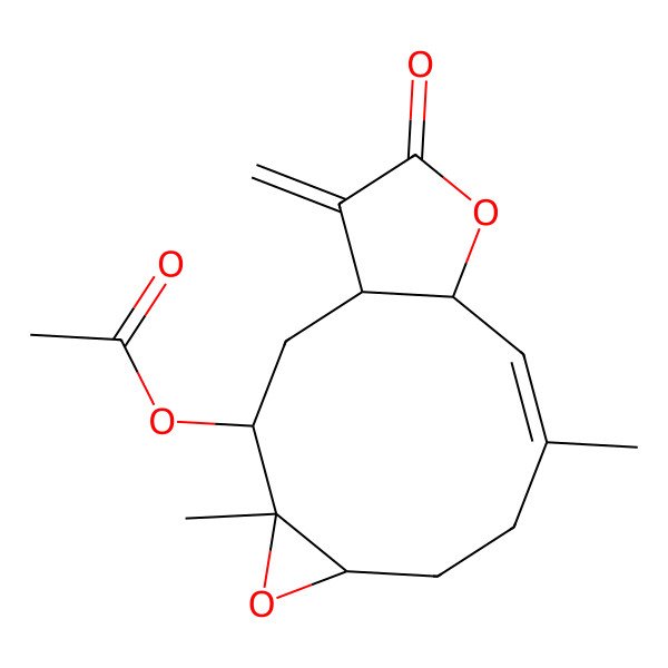 2D Structure of [(1S,3S,4S,6R,9E,11R)-4,9-dimethyl-14-methylidene-13-oxo-5,12-dioxatricyclo[9.3.0.04,6]tetradec-9-en-3-yl] acetate