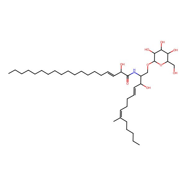 2D Structure of 2-hydroxy-N-[3-hydroxy-9-methyl-1-[3,4,5-trihydroxy-6-(hydroxymethyl)oxan-2-yl]oxytetradeca-4,8-dien-2-yl]nonadec-3-enamide