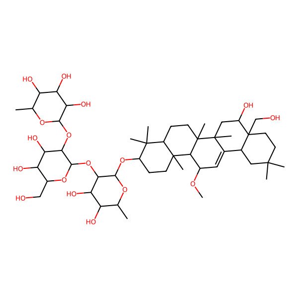 2D Structure of 2-[2-[4,5-Dihydroxy-2-[[8-hydroxy-8a-(hydroxymethyl)-14-methoxy-4,4,6a,6b,11,11,14b-heptamethyl-1,2,3,4a,5,6,7,8,9,10,12,12a,14,14a-tetradecahydropicen-3-yl]oxy]-6-methyloxan-3-yl]oxy-4,5-dihydroxy-6-(hydroxymethyl)oxan-3-yl]oxy-6-methyloxane-3,4,5-triol