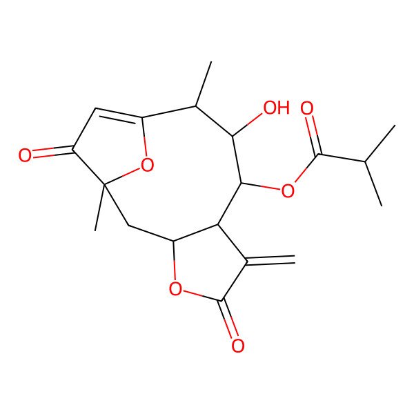 2D Structure of [(1R,3S,7R,8S,9S,10S)-9-hydroxy-1,10-dimethyl-6-methylidene-5,13-dioxo-4,14-dioxatricyclo[9.2.1.03,7]tetradec-11-en-8-yl] 2-methylpropanoate