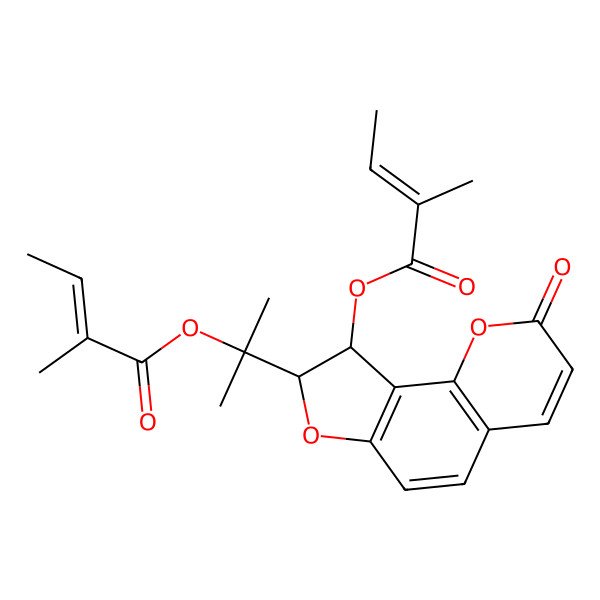 2D Structure of [8-[2-(2-Methylbut-2-enoyloxy)propan-2-yl]-2-oxo-8,9-dihydrofuro[2,3-h]chromen-9-yl] 2-methylbut-2-enoate