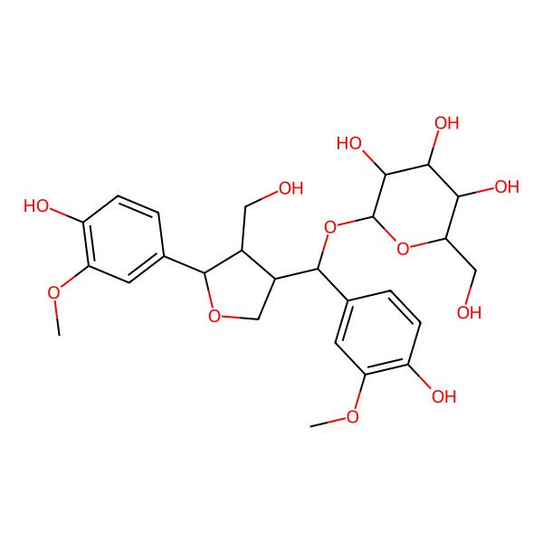 2D Structure of (2S)-2alpha-(3-Methoxy-4-hydroxyphenyl)-4alpha-[(S)-alpha-(beta-D-glucopyranosyloxy)-3-methoxy-4-hydroxybenzyl]tetrahydrofuran-3beta-methanol