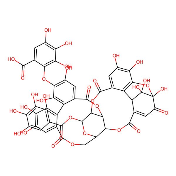 2D Structure of 2-[[(1R,7R,8S,26R,28S,29R,38R)-1,13,15,18,19,20,34,35,39,39-decahydroxy-2,5,10,23,31-pentaoxo-28-(3,4,5-trihydroxybenzoyl)oxy-6,9,24,27,30,40-hexaoxaoctacyclo[34.3.1.04,38.07,26.08,29.011,16.017,22.032,37]tetraconta-3,11,13,15,17,19,21,32,34,36-decaen-14-yl]oxy]-3,4,5-trihydroxybenzoic acid