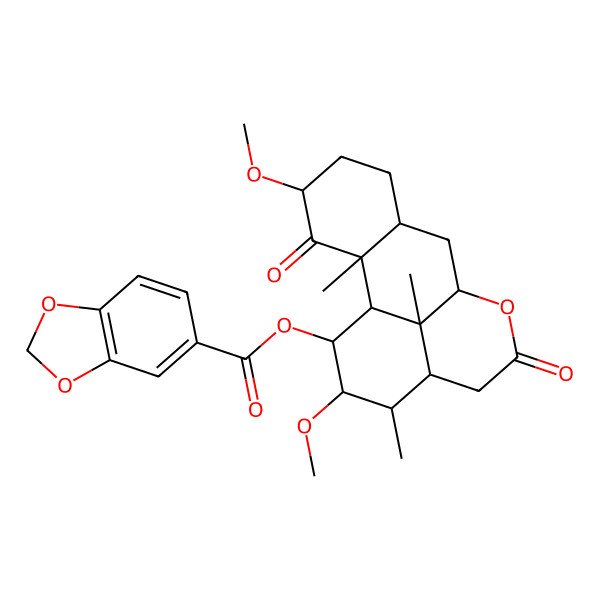 2D Structure of [(1S,2S,4S,7R,9R,13S,14R,15S,16S,17S)-4,15-dimethoxy-2,14,17-trimethyl-3,11-dioxo-10-oxatetracyclo[7.7.1.02,7.013,17]heptadecan-16-yl] 1,3-benzodioxole-5-carboxylate