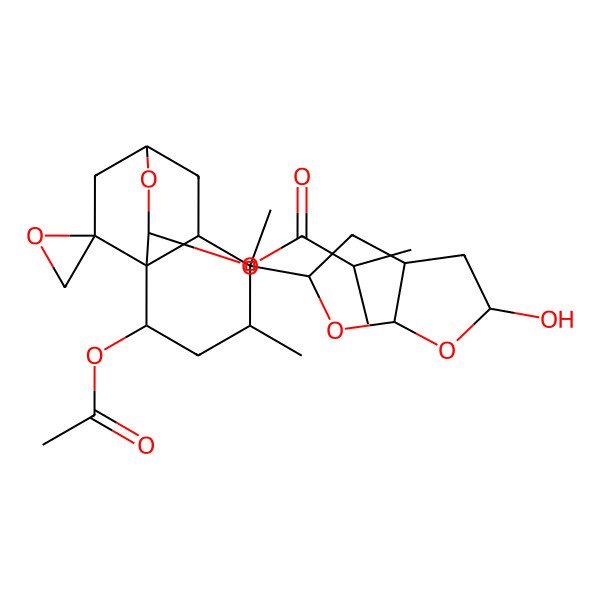 2D Structure of [(1R,2S,4R,5S,6R,8R,10R,11R)-5-[(2S,3aS,5S,6aR)-5-hydroxy-2,3,3a,4,5,6a-hexahydrofuro[2,3-b]furan-2-yl]-2-acetyloxy-4,5-dimethylspiro[9-oxatricyclo[6.2.2.01,6]dodecane-11,2'-oxirane]-10-yl] 2-methylpropanoate