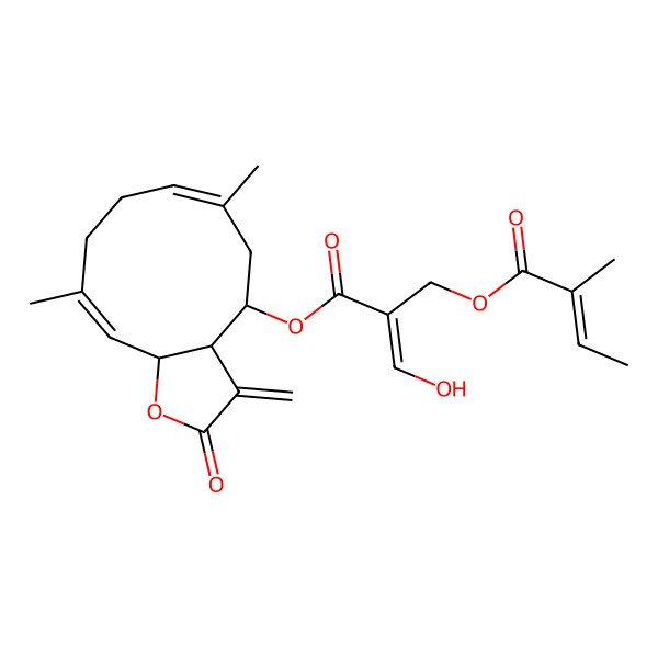 2D Structure of [2-[(6,10-Dimethyl-3-methylidene-2-oxo-3a,4,5,8,9,11a-hexahydrocyclodeca[b]furan-4-yl)oxycarbonyl]-3-hydroxyprop-2-enyl] 2-methylbut-2-enoate