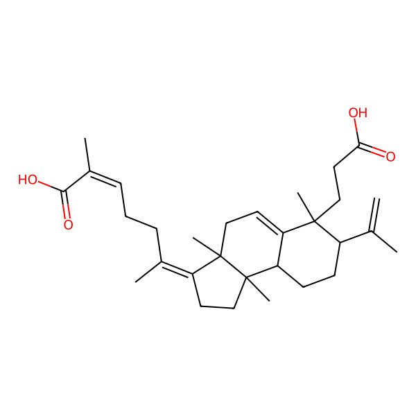 2D Structure of 6-[6-(2-carboxyethyl)-3a,6,9b-trimethyl-7-prop-1-en-2-yl-2,4,7,8,9,9a-hexahydro-1H-cyclopenta[a]naphthalen-3-ylidene]-2-methylhept-2-enoic acid