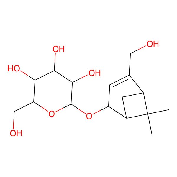 2D Structure of 2-(Hydroxymethyl)-6-[[4-(hydroxymethyl)-6,6-dimethyl-2-bicyclo[3.1.1]hept-3-enyl]oxy]oxane-3,4,5-triol