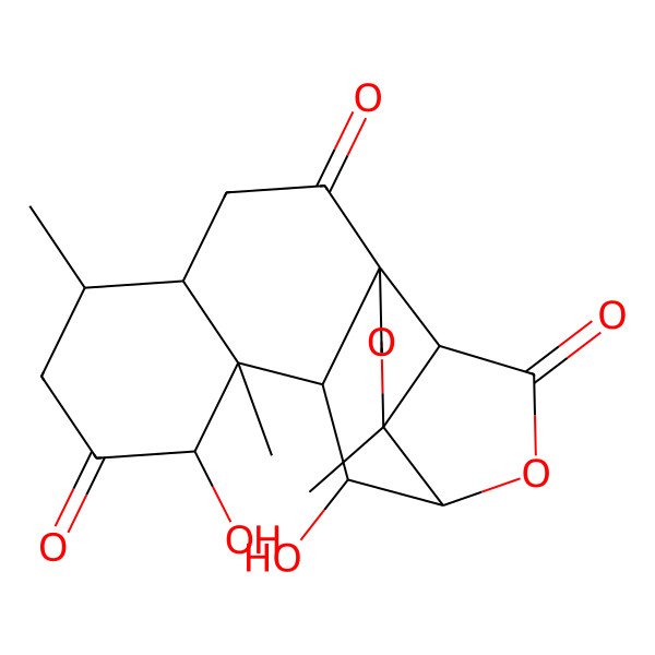 2D Structure of (1R,4S,5R,8S,9R,10R,11S,12S,15R,16S)-9,12-dihydroxy-4,11,15-trimethyl-3,7-dioxapentacyclo[8.8.0.01,5.04,8.011,16]octadecane-6,13,18-trione