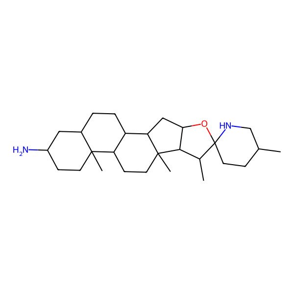 2D Structure of (1R,2S,4S,5'S,6S,7S,8R,9S,12S,13S,16R,18S)-5',7,9,13-tetramethylspiro[5-oxapentacyclo[10.8.0.02,9.04,8.013,18]icosane-6,2'-piperidine]-16-amine