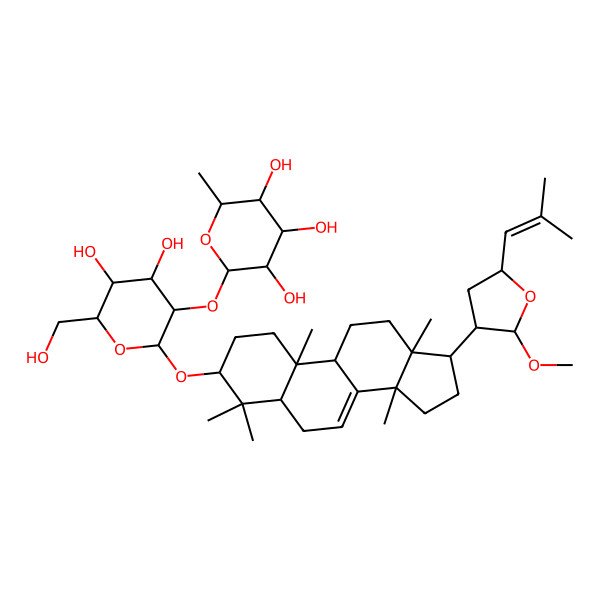 2D Structure of 2-[4,5-dihydroxy-6-(hydroxymethyl)-2-[[17-[2-methoxy-5-(2-methylprop-1-enyl)oxolan-3-yl]-4,4,10,13,14-pentamethyl-2,3,5,6,9,11,12,15,16,17-decahydro-1H-cyclopenta[a]phenanthren-3-yl]oxy]oxan-3-yl]oxy-6-methyloxane-3,4,5-triol
